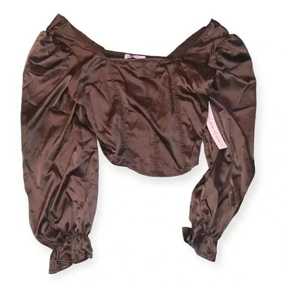 Crave Fame Women's Junior’ Long Sleeve Corset Top with Square Neck - Picture 1 of 3